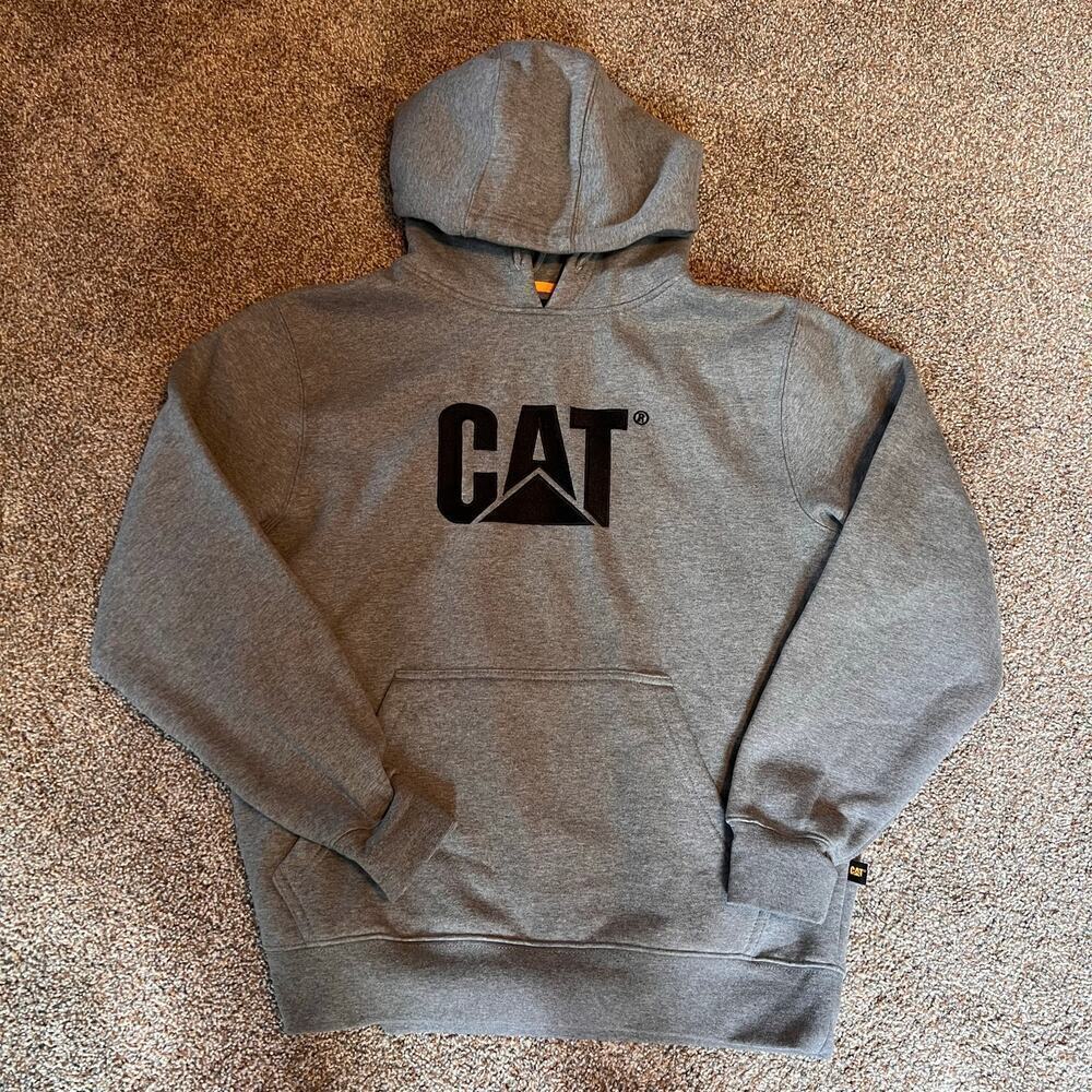 Caterpillar Men's Grey Pullover Hooded Long Sleeve Sweatshirt.  Size M